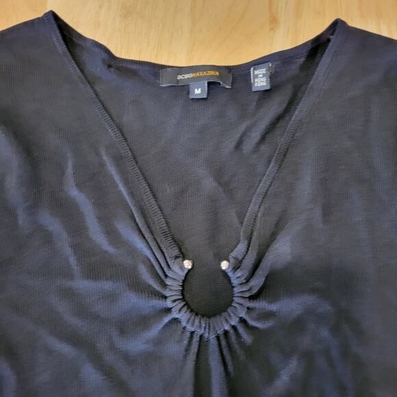 BCBGMAXAZRIA Black Maxi Bodycon Long Sleeve Dress Silver Circle Bust M - Picture 6 of 12